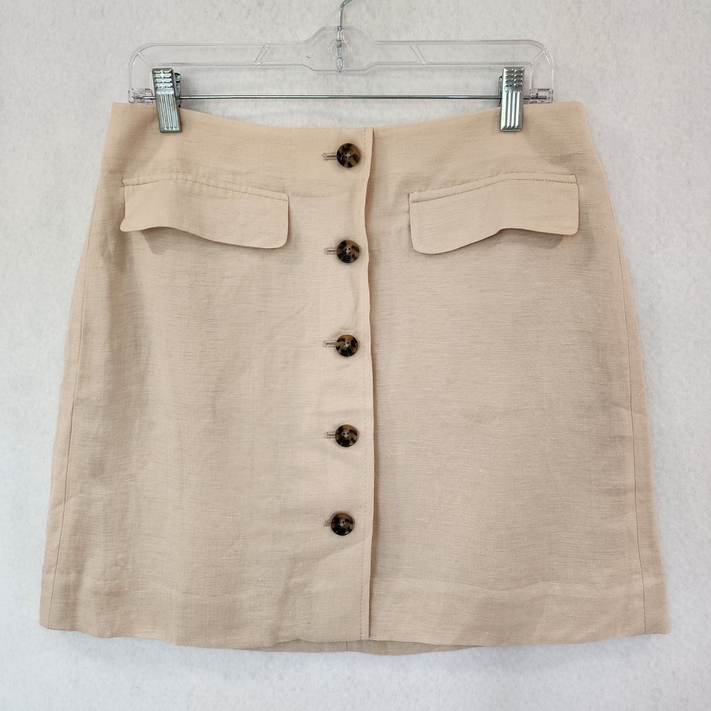 J.Crew Womens Tan Beige Button Front Mini Skirt Size 8‎ Lined Faux Pocket